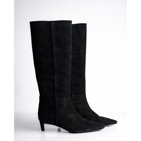 Massimo Dutti Womens Suede Knee hi Heeled Boots Black US 6.5 EU 37 New 1026/450 - Picture 7 of 8